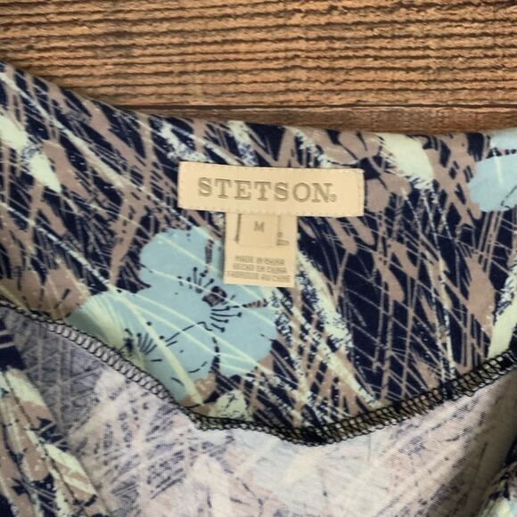 Stetson Cropped Sleeve Floral V-Neck Dress Blue Gray Size Medium - Picture 5 of 9